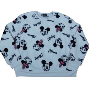 Disney Mickey Minnie Fleece Sweatshirt Womens Small White Pullover Cozy Soft